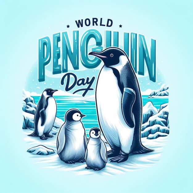 Foto ilustração vetorial do dia mundial do pinguim com neve