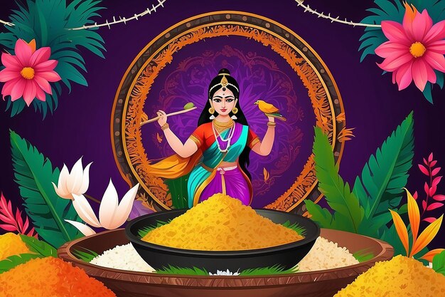 Ilustração vetorial do Happy Pongal Holiday Harvest Festival de Tamil Nadu