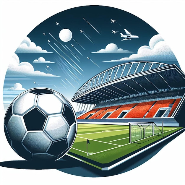 Ilustração vetorial do logotipo da bola de futebol e do estádio