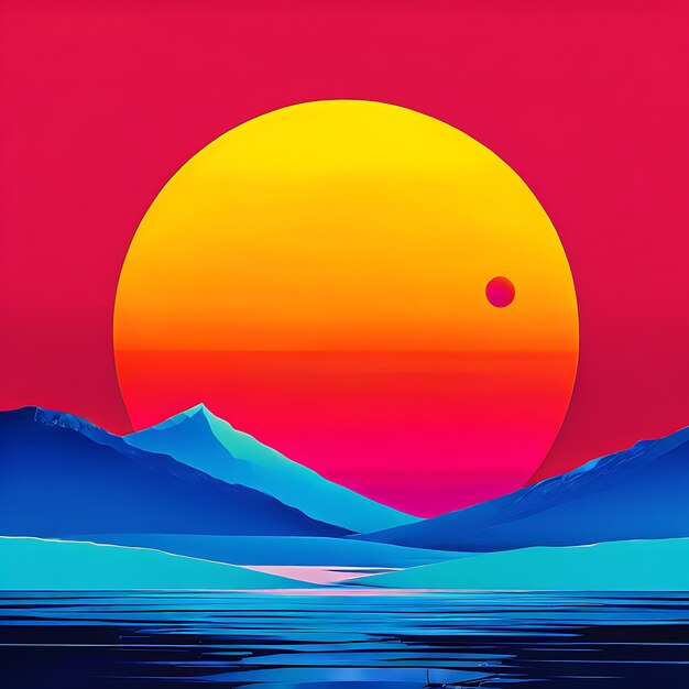 Ilustração vetorial do pôr-do-sol no mar