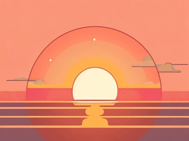 Ilustração vetorial do pôr-do-sol sobre o mar com elegância simples