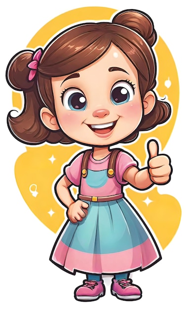 Foto ilustração vetorial engraçada logotipo plano alegre de uma menina segurando um polegar para cima como isolado em um wh