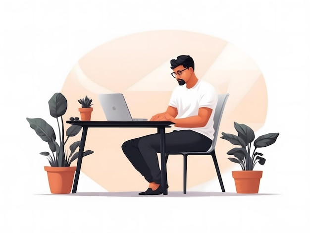 Ilustração vetorial freelance de trabalho remoto trabalhando em laptop em sua casa