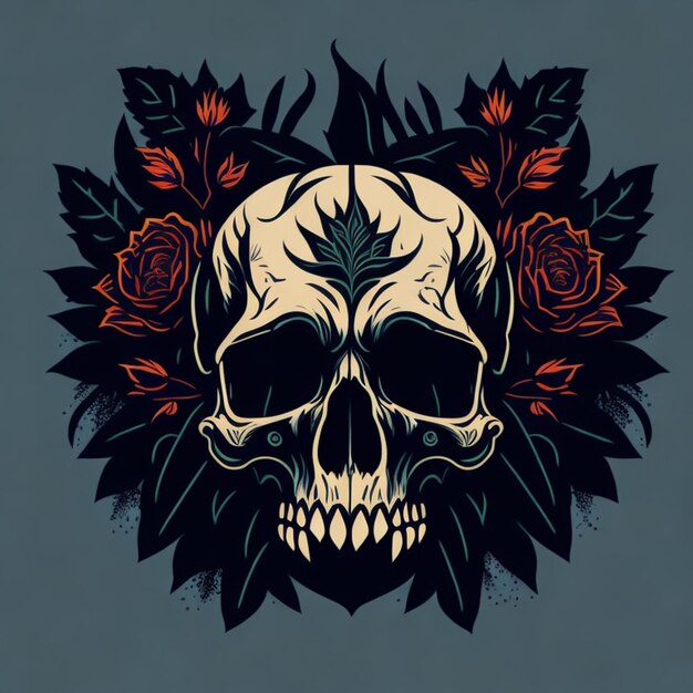 Ilustração vetorial gratuita de crânio e flores em camiseta