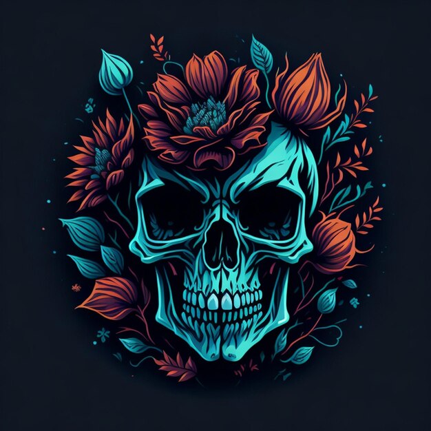 Foto ilustração vetorial gratuita de crânio e flores em camiseta