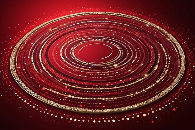 Ilustração vetorial padrão vermelho pontos em espiral fundo com chão de palco brilhante e bandeira redonda brilhante para design