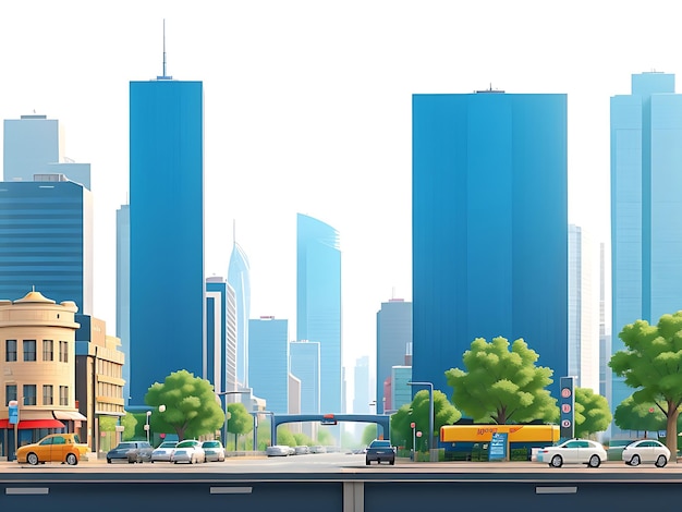 Ilustração vetorial plana do centro da cidade com arranha-céus da rua da cidade vista da paisagem urbana moderna