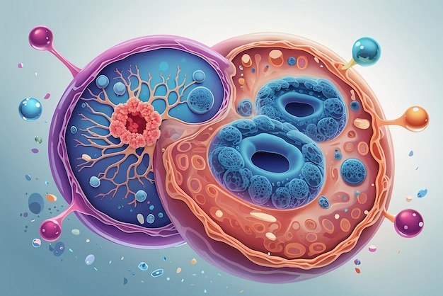 Ilustração vetorial realista de uma célula sob um microscópio