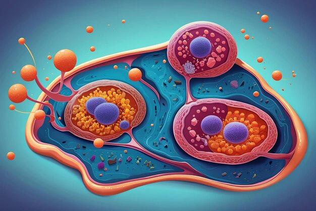 Ilustração vetorial realista de uma célula sob um microscópio