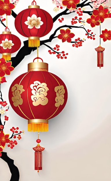 ilustração vetorial saudações de Ano Novo chinês padrões florais tradicionais chineses e lanterna vermelha