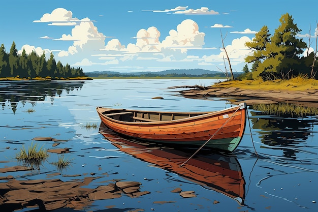 ilustração vetorial simples de um barco em um lago gerado por IA