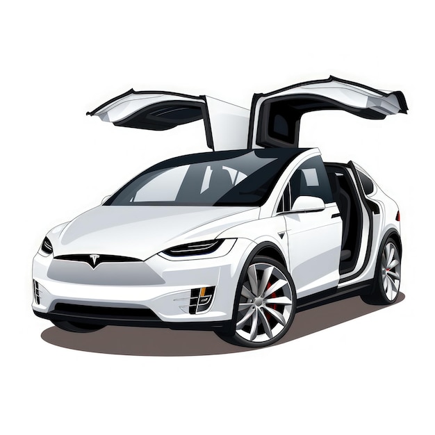 Ilustração vetorial simplista de Tesla modelo X com portas abertas em fundo branco