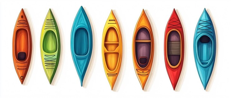 Foto ilustração vibrante de canoa em várias cores em estilo de desenho animado