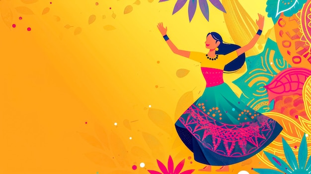 Ilustração vibrante de celebração de dança tradicional