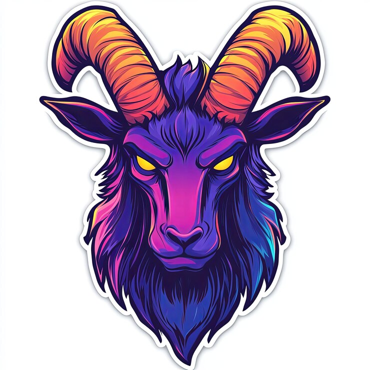 Foto ilustração vibrante de uma cabeça de ram39s com chifres e peles de cor neon