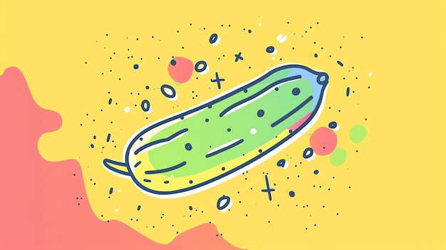 ilustração vibrante e colorida de um pepino O pepino é retratado em estilo de desenho animado com um rosto simples e alguns detalhes