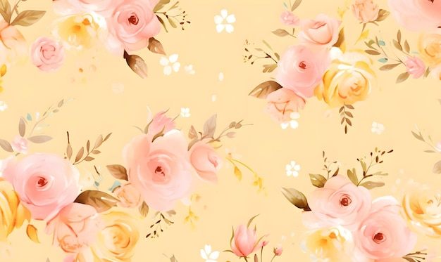 Ilustração vintage de rosas de aquarela rosa em fundo amarelo