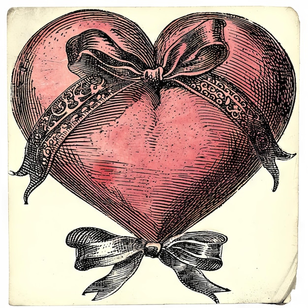 Ilustração vintage de um coração de Dia dos Namorados embrulhado em uma fita de paixão seus contornos contando histórias de amor gravados nas páginas de uma era passada v 6 Job ID 47914b9c47054070a510d51126f6d2ad