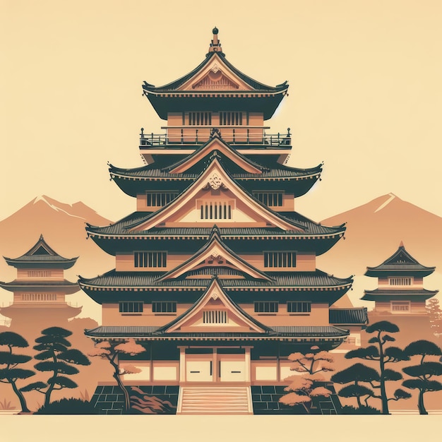 Foto ilustração vintage para o dia de showa com castelo japonês