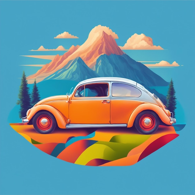 ILUSTRACIÓN COCHE Y MONTAÑA