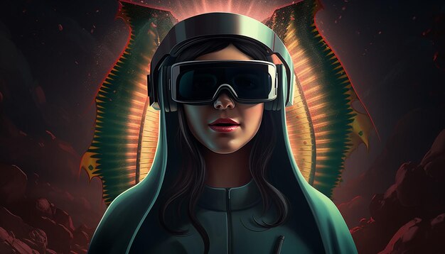 Foto ilustracin de virgen de guadalupe antigua usando un visor de realidad virtual