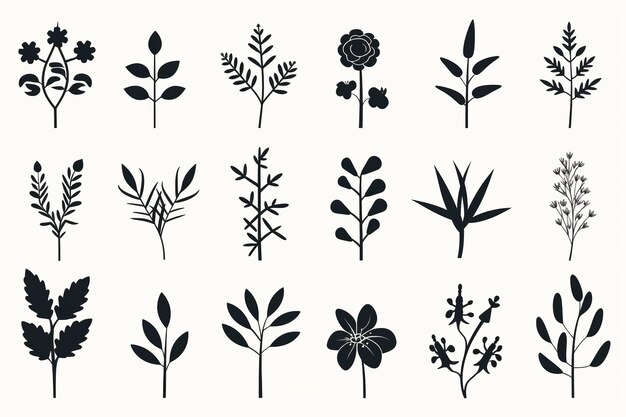 Ilustración de 10 iconos planos minimalistas diferentes para ilustración floral.