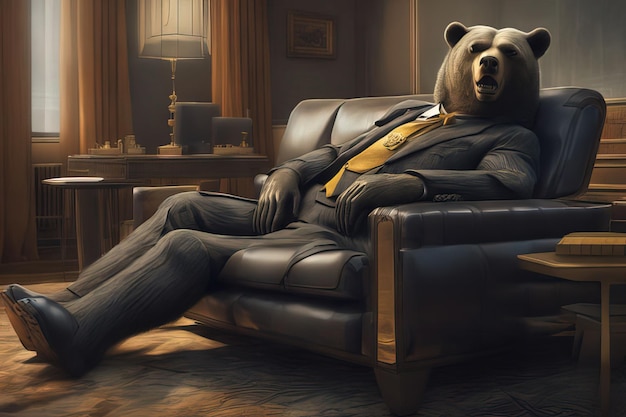 una ilustración en 3 d de un oso macho en una silla