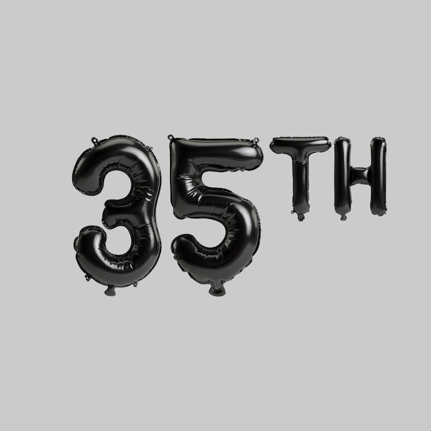 Ilustración 3d de 35 globos negros aislados sobre fondo blanco