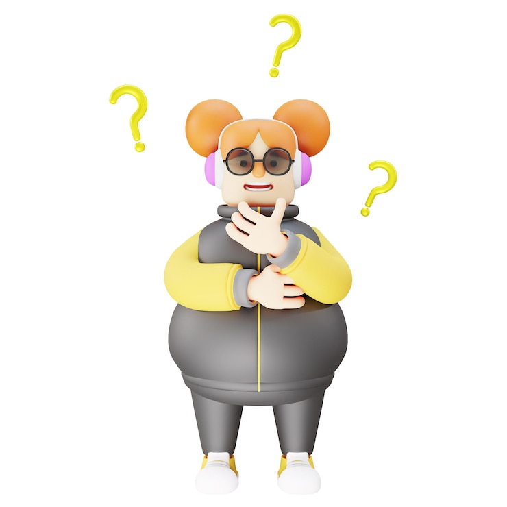 Foto ilustración 3d 3d cartoon cute girl diseño de personajes tiene muchas preguntas rodeadas de muchas preguntas