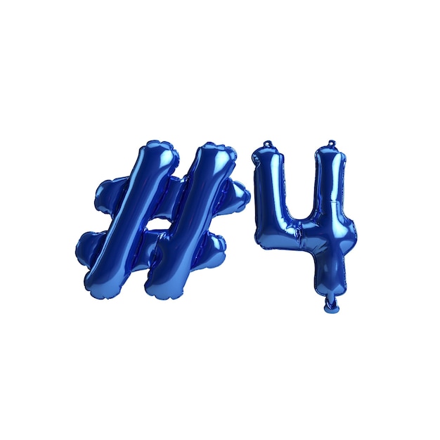 Ilustración 3d de 4 globos azules hashtag aislado sobre fondo blanco.