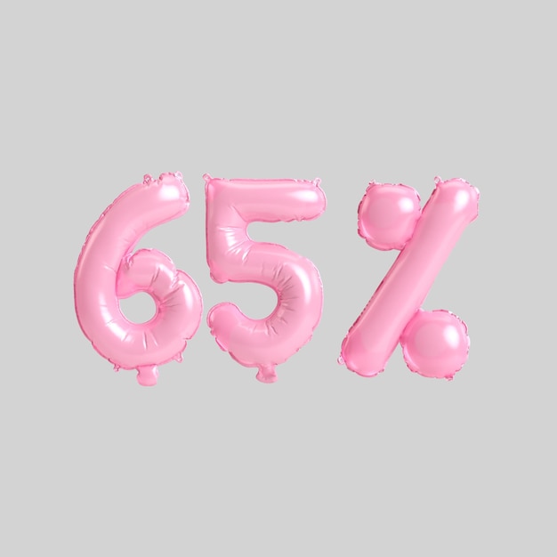 Ilustración 3d de 65 por ciento de globos rosas aislados en el fondo