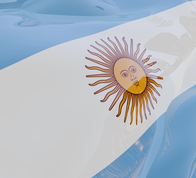 ilustración 3D abstracta de la bandera argentina en tela ondulada brillante con desenfoque