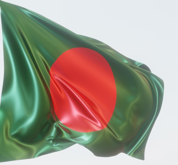 ilustración 3d abstracta de la bandera de bangladesh en tela ondulada aislada en azul claro