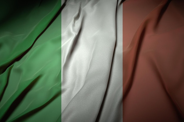 ilustración 3d abstracta de la bandera de italia en tela ondulada en un ambiente oscuro