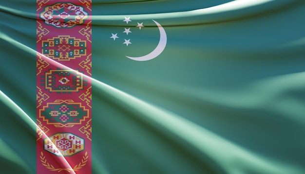 ilustración 3d abstracta de la bandera de turkmenistán en tela ondulada