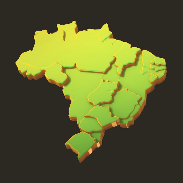 ilustración 3d abstracta del mapa de brasil con estados divididos en gradiente verde y amarillo aislado en