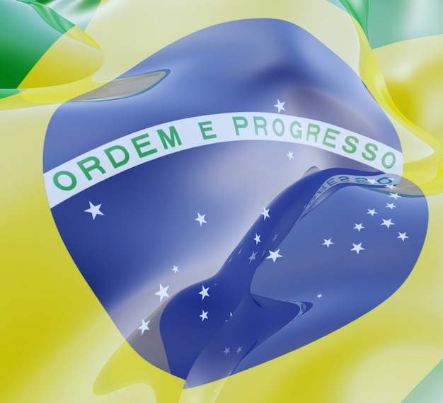 Foto ilustración 3d abstracto de la bandera de brasil en plástico brillante ondulado