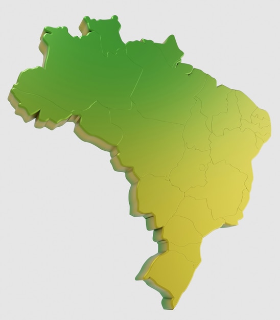Ilustración 3d abstracto del mapa de Brasil en degradado suave verde y amarillo aislado en blanco
