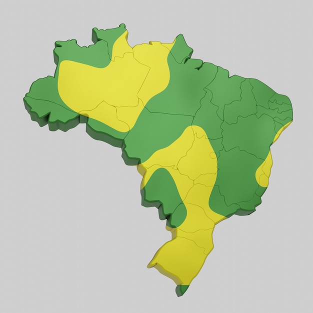 Foto ilustración 3d abstracto del mapa de brasil con grandes manchas verdes y amarillas en gris claro