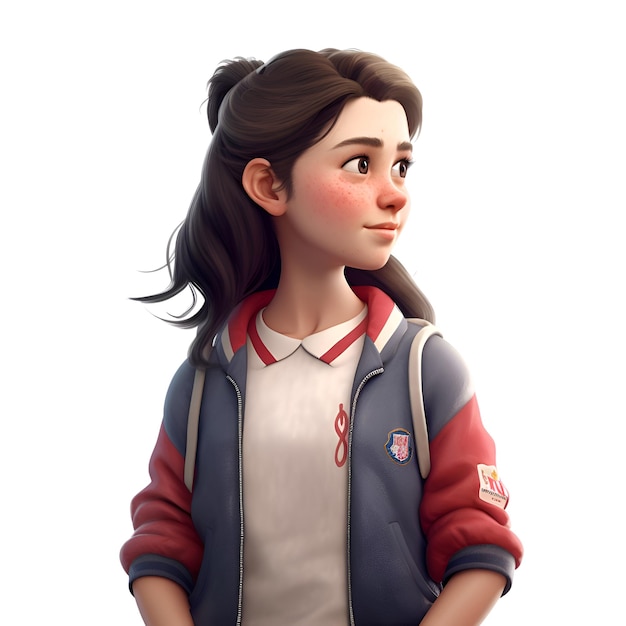 Ilustración 3D de una adolescente con una mochila