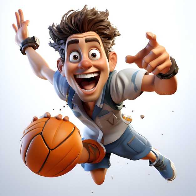 Foto ilustración 3d de un adolescente con una pelota de baloncesto en la mano