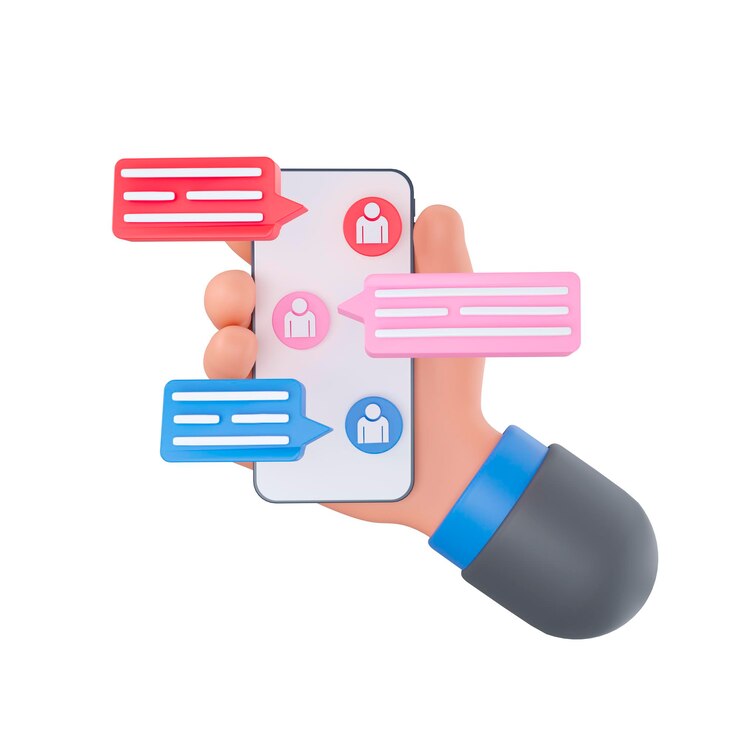 Ilustración 3d aislada en un fondo de color. Mano sosteniendo un teléfono móvil inteligente con una aplicación de compras.