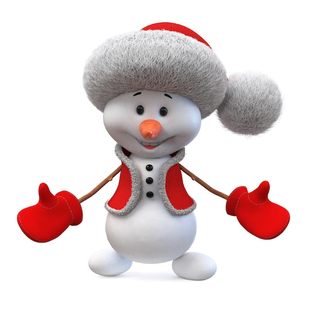 Foto ilustración 3d un alegre muñeco de nieve con un sombrero de santa claus para divertirse en unas vacaciones de invierno