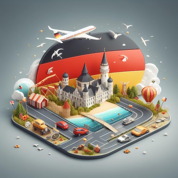 Ilustración 3D de Alemania con telón de fondo gris