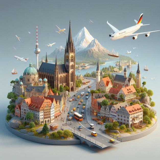 Ilustración 3D de Alemania con telón de fondo gris