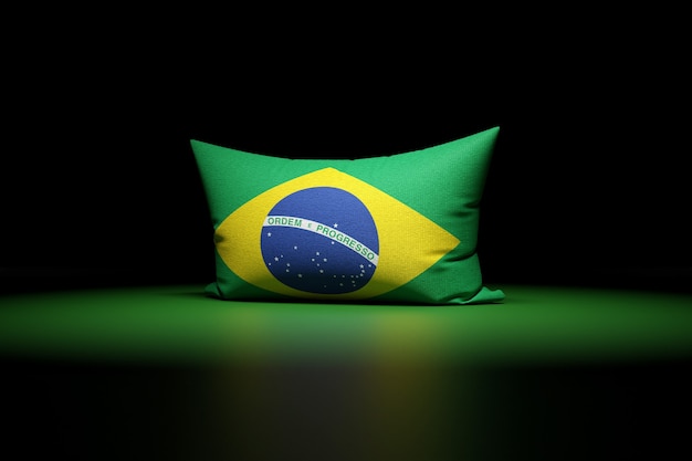Ilustración 3d de almohada rectangular que representa la bandera nacional de Brasil