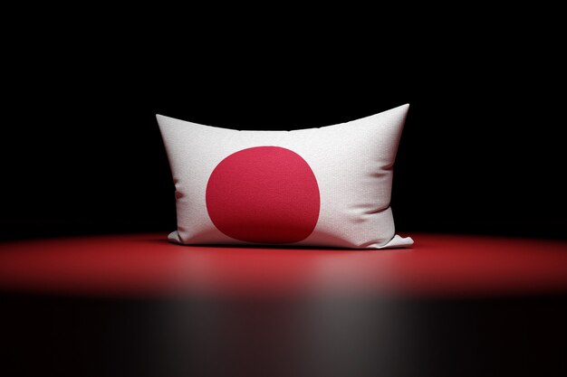 Foto ilustración 3d de almohada rectangular que representa la bandera nacional de japón