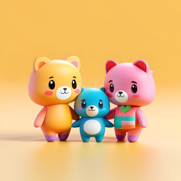 Foto ilustración 3d de la amistad de los osos de peluche