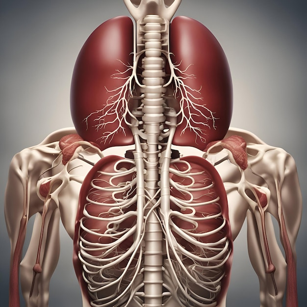 Ilustración 3D de anatomía del cuerpo humano concepto médico con pulmones resaltados