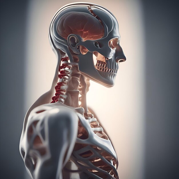 Ilustración 3D de la anatomía del esqueleto humano de la espalda y la columna vertebral